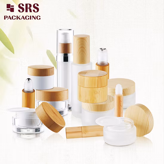 Bamboo 15ml 30ml 50ml Packaging Cream Serum PET lotion Airless Cosmetic Amber Glass pump Inner plastic Dropper roll on roller Essential Oil Perfume Spray Bottle