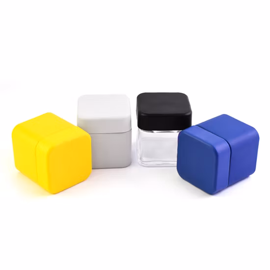 Cr ISO Giant Factory Direct 2oz 3oz 4oz Cubo quadrato a prova di bambino Tipo 3,5g Fiori e commestibili Contenitori per imballaggio di germogli di erbe Vasi per imballaggio di fiori in vetro