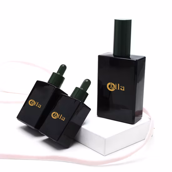 Flacone contagocce per olio essenziale in vetro di lusso da 30 ml, confezione di siero per la cura della pelle con contagocce in metallo dorato